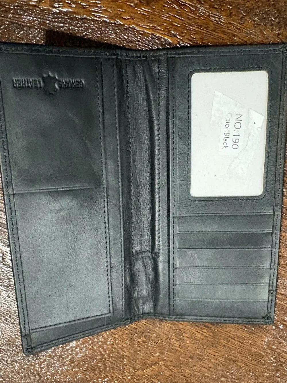 Genuine Leather Long Bi-fold Men's Wallet Horse Rider Cross Animal Hair Black